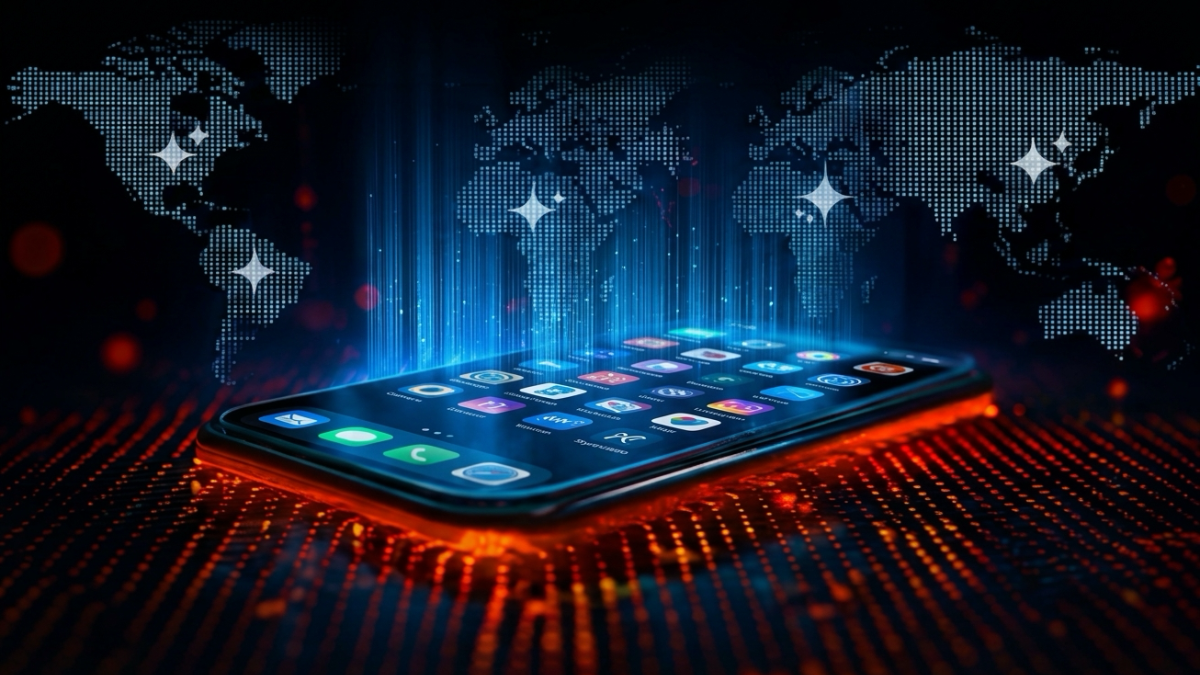 Mobile phone with an address in the background